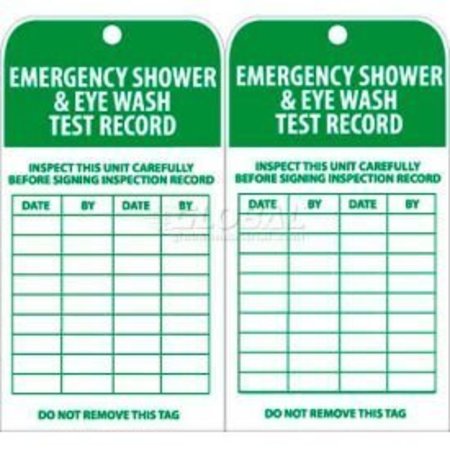NMC NMC RPT37 Tags, Emergency Shower And Eye Wash Test Record, 6" X 3", White/Green, 25/Pk RPT37